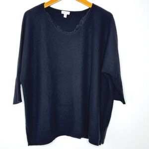 Garnet Hill‎ Cashmere Sweater Lace trim Size Large Black